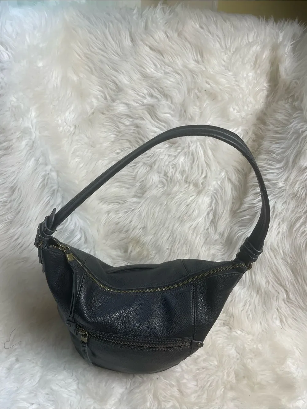 The Sack leather Black  Hobo Bucket style Shoulder Bag.